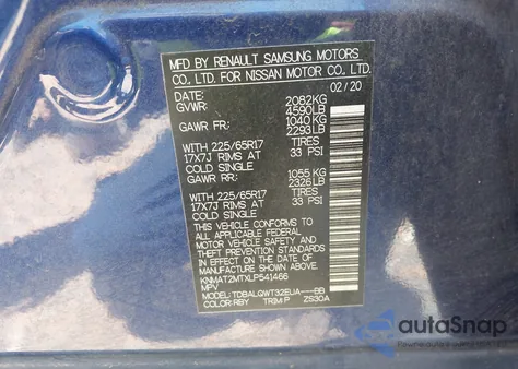 2020 Nissan Rogue Sv Fwd from USA, damaged, VIN KNMAT2MTXLP541466